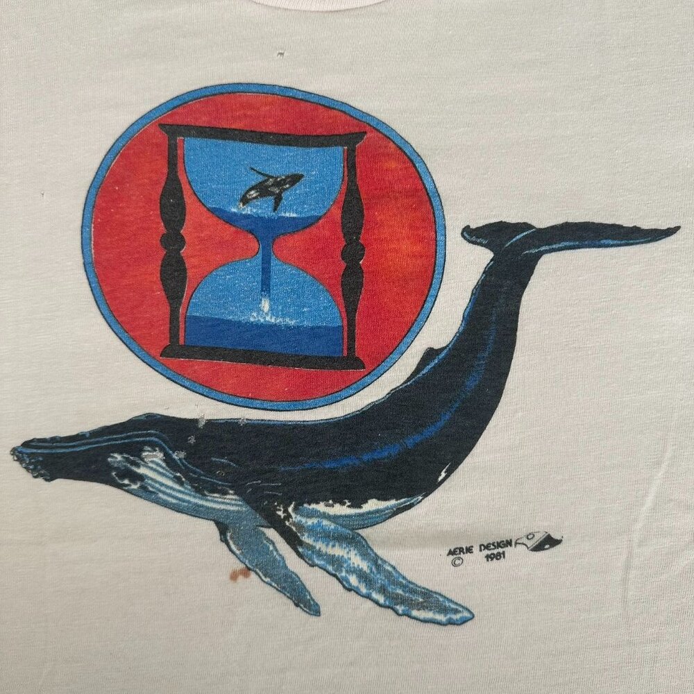 Vintage 80s Whale Nature T-Shirt Animal Wildlife Art Tee - Picture 2 of 6